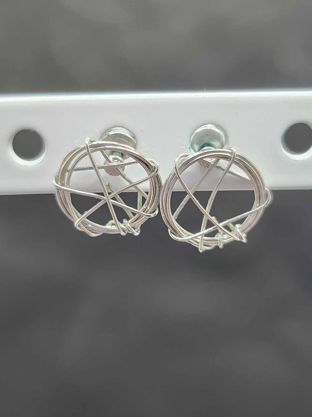 Dainty Silver Wire Orb Stud Earrings - Women Jewelry